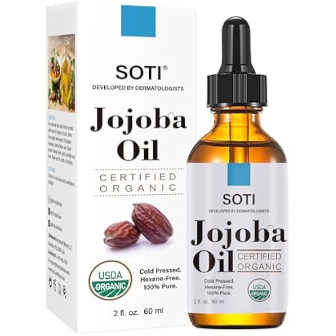 SOTI ORGANIC JOJOBA OIL, USDA CERTIFIED 100% PURE, COLD PRESSED, HEXANE FREE, UNDILUTED. NATURAL MOISTURIZER FOR HAIR, SKIN, SCALP, AND NAILS, PROMOTES HEALTHY HYDRATION AND SHINE BY , 2OZ - Image 1